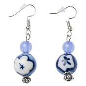 Heinen Delfts blauw Ohrringe mit Delfter-Blau-Blume und blauer Pille