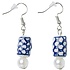 Heinen Delfts blauw Delft blue earrings - Cylinder shaped with white pearl