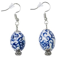 Heinen Delfts blauw Delfter Blau Ohrringe – Blumenmotiv und silberfarbene Kappe