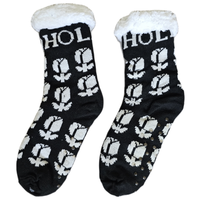 TTD Gifts Fleece Comfortsokken - Holland tulpen -Zwart-Wit