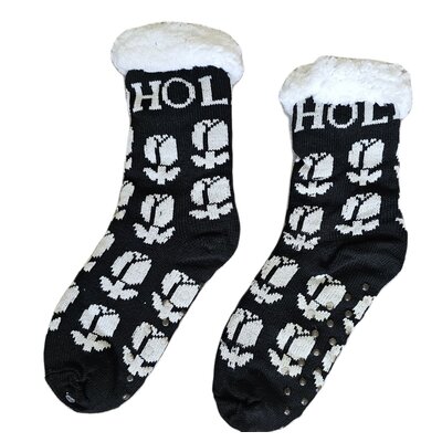 Holland sokken Fleece Comfort Socks - Holland Tulips -Black-White