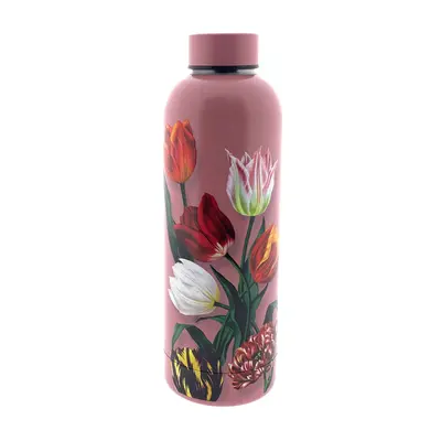 Typisch Hollands Water bottle (insulated bottle) Pink - Tulips (pretty tulips) botanical tulip print