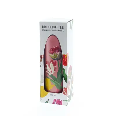 Typisch Hollands Water bottle (insulated bottle) Pink Tulips (pretty tulips) botanical tulip print