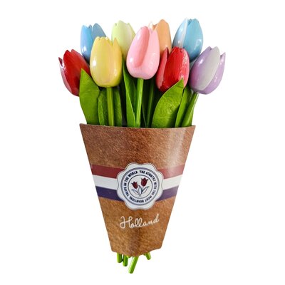 Typisch Hollands Wooden tulips (20cm) in a mixed bouquet. - Pastel colors