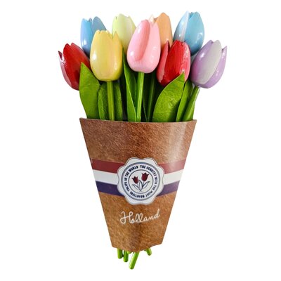 TTD Gifts Wooden tulips (20cm) in a mixed bouquet. - Pastel colors