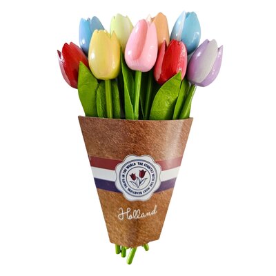 Typisch Hollands Houten Tulpen (20cm)in MIX boeket.  - Pastel kleuren