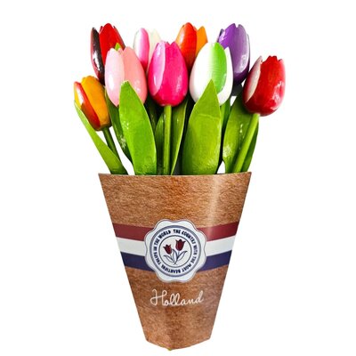 TTD Gifts Houten Tulpen (20cm)in MIX boeket.  - Bonte kleuren