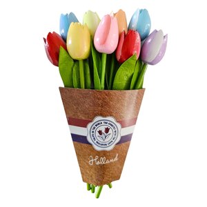 Typisch Hollands Wooden tulips (20cm) in a mixed bouquet. - Pastel colors