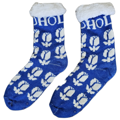 Holland sokken Fleece-Komfortsocken – Holland-Tulpen – Blau-Weiß