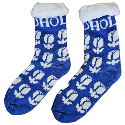 TTD Gifts Fleece Comfort Socks - Holland tulips - Blue-White