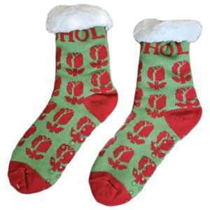 TTD Gifts Fleece Comfortsokken - Holland tulpen - Groen rood