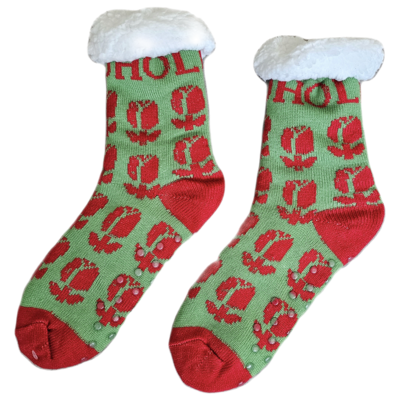 TTD Gifts Fleece Comfort Socks - Holland tulips - Green red