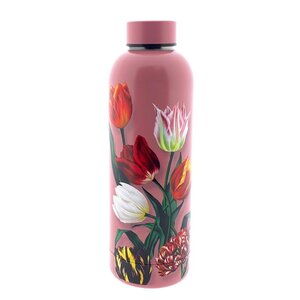 Typisch Hollands Water bottle (insulated bottle) Pink Tulips (pretty tulips) botanical tulip print