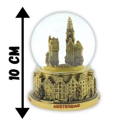 Typisch Hollands Water globe city scene Amsterdam 10cm gold