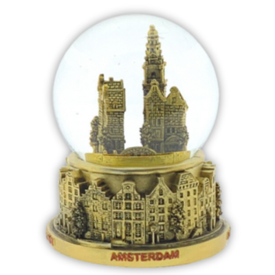 Typisch Hollands Water globe city scene Amsterdam 10cm gold