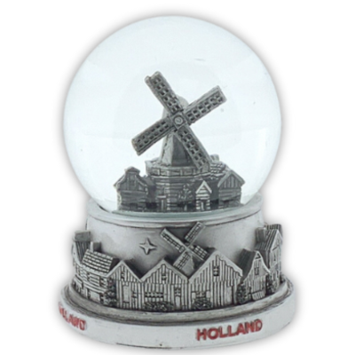 Typisch Hollands Wasserkugel Dorfszene Holland 10 cm Silber