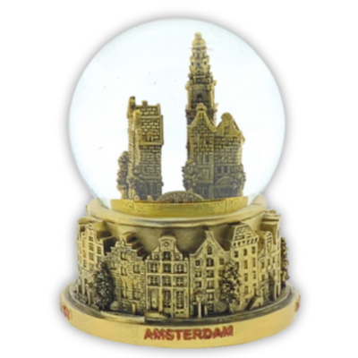 Typisch Hollands Water globe city scene Amsterdam 7cm gold