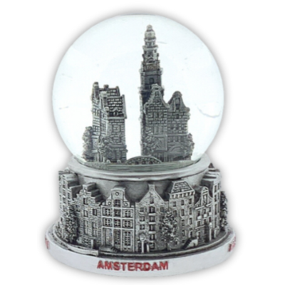 Typisch Hollands Water globe city scene Amsterdam 7cm silver