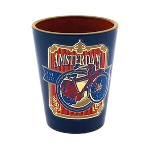 Typisch Hollands Shot glass Amsterdam label blue