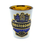 Typisch Hollands Schnapsglas Amsterdamer Häuser blau / gold