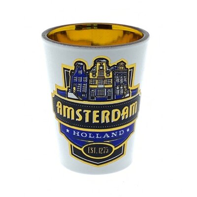 Typisch Hollands Schnapsglas Amsterdamer Häuser blau / gold