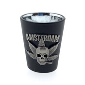 Typisch Hollands Schnapsglas schwarz Amsterdam Metallschädel Zigarette
