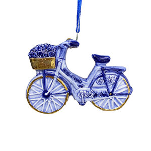 Typisch Hollands Kerstornament fiets Delfts-blauw met goud