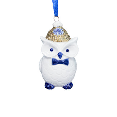 Typisch Hollands Kerstornament uil  Delfts-blauw met goud