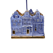 Matix Kerstornament 3 huisjes  Delfts-blauw met goud