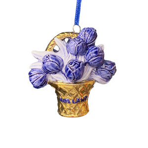 Typisch Hollands Kerstornament tulpenmand Delfts-blauw  met goud
