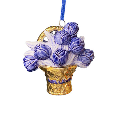 Typisch Hollands Kerstornament tulpenmand  Delfts-blauw met goud