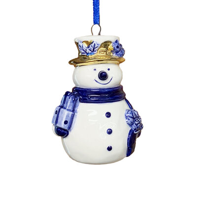 Typisch Hollands Kerstornament sneeuwman Delfts-blauw  met goud