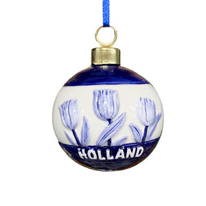 Matix Kerstornament rond tulpen Delfts-blauw
