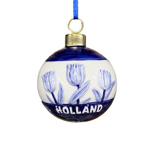 Typisch Hollands Kerstornament rond tulpen Delfts-blauw