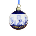 Typisch Hollands Kerstornament rond tulpen Delfts-blauw  met goud