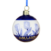 Typisch Hollands Kerstornament rond tulpen Delfts-blauw  met goud