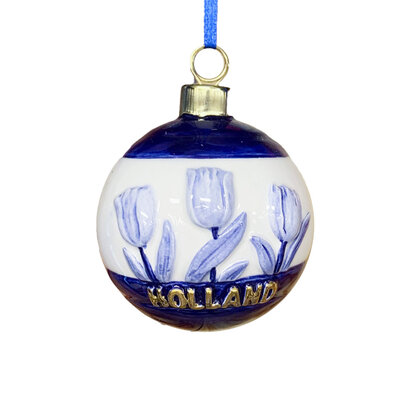 Typisch Hollands Christmas ornament around tulips Delft blue with gold