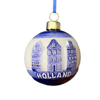 Matix Kerstornament rond met huisjes Delfts-blauw