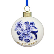 Matix Kerstornament rond bloemen  Delfts-blauw met goud