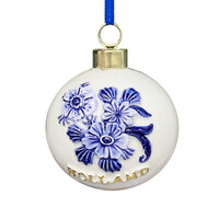 Typisch Hollands Kerstornament rond bloemen  Delfts-blauw met goud