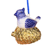 Typisch Hollands Christmas ornament bird on golden pine cone Delft blue