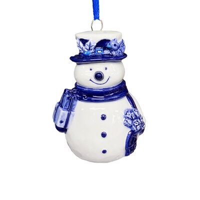 Typisch Hollands Kerstornament sneeuwman Delfts-blauw