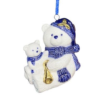 Matix Delfter blauer Bär als Weihnachtsschmuck mit Gold