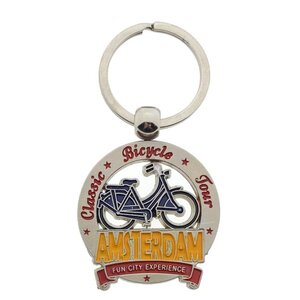 Typisch Hollands Keychain Round Matte Silver - Amsterdam - Bicycle