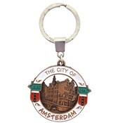 Typisch Hollands Schlüsselanhänger Rund - Stadt Amsterdam (Kupfer - Weiß)