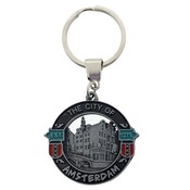 Typisch Hollands Keychain Round - City of Amsterdam (black-tin)