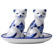 Heinen Delfts blauw Pfeffer und Salz Pussy Blumenmotiv