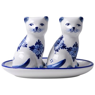 Heinen Delfts blauw Pfeffer und Salz Pussy Blumenmotiv