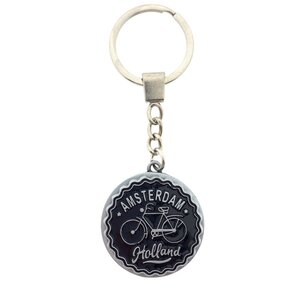 Typisch Hollands Keychain (spinner) zigzag - Amsterdam - pewter black