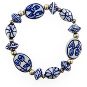 Heinen Delfts blauw Bracelet - Delft blue - Flat convex and round beads (tulips)